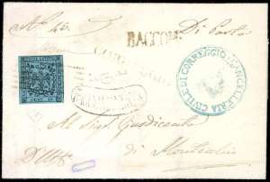 1856 - 40 cent. celeste (5), perfetto, su ... 