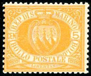 1877 - 5 cent. arancio Stemma (2a), discreta ... 