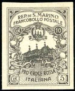 1916 - 10 + 5 cent. Croce Rossa, prova in ... 