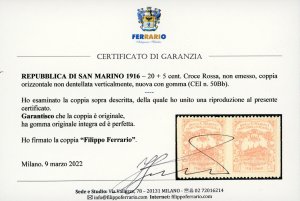 1916 - 20 + 5 cent. Croce Rossa, ... 