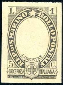 1923 - 1 lira + 5 cent. Croce Rossa, prova ... 