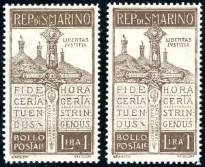 1923 - 1 lira Pro Volontari (97), due ... 