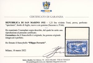 1932 - 1,25 lire violetto Treni, ... 