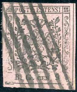 1853 - 9 cent. violetto grigio, lettere B.G. ... 