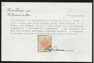 1850 - 15 cent. rosso, I tipo, ... 