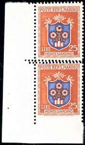 1945 - 25 lire Stemmi, coppia verticale non ... 