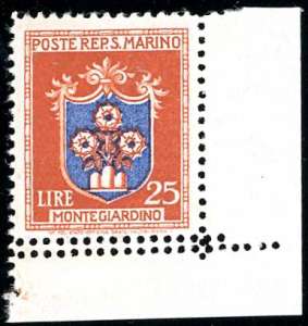 1945 - 25 lire Stemmi, doppia dentellatura ... 