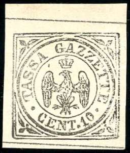 1859 - 10 cent. nero Aquilotto (5), gomma ... 