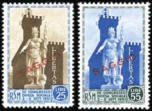 1954 - 25 lire e 55 lire Statua della ... 