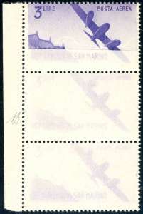1946 - 3 lire Vedute, striscia verticale di ... 