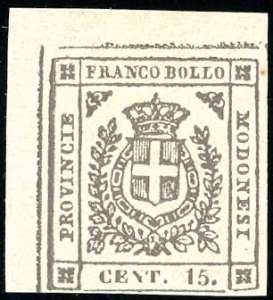 1859 - 15 cent. grigio seppia (14c), angolo ... 