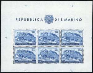 1951 - 200 lire UPU, foglietto (9), gomma ... 