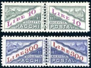 1953 - 10 lire, 300 lire, filigrana ruota ... 
