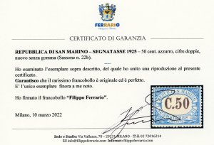 1925 - 50 cent. azzurro, cifre ... 