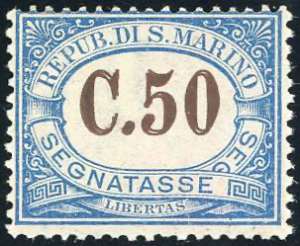 1925 - 50 cent. azzurro, cifre doppie (22b), ... 