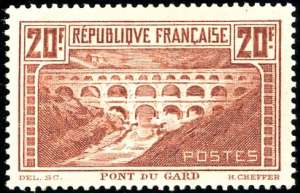 FRANCIA 1929 - 20 fr. Pont du Gard, dent. 13 ... 