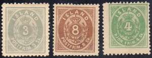 ISLANDA 1873 - 3 s. grigio, 8 s. bruno, 4 s. ... 