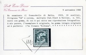 MALTA 1914 - 10 s. nero, filigrana ... 