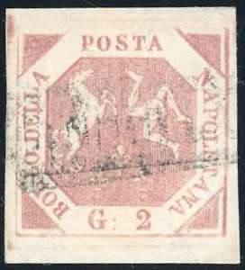 1858 - 2 grana rosa lillaceo, III tavola ... 