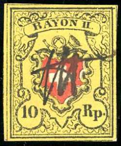 SVIZZERA 1850 POSTE FEDERALI - 10 r. Rayon ... 