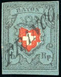SVIZZERA 1850 POSTE FEDERALI - 5 r. Rayon I ... 