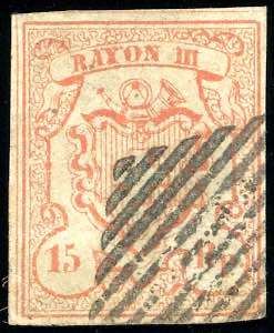 SVIZZERA 1852 - 15 r. Rayon III, cifre ... 