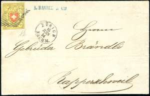 SVIZZERA 1854 POSTE FEDERALI - 10 r. Rayon ... 