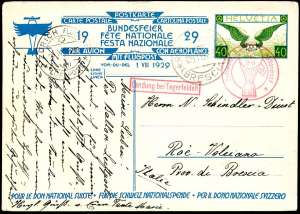 SVIZZERA POSTA AEREA 1929 - Cartolina ... 