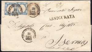 1861 - 10 grana arancio, falso per posta, I ... 