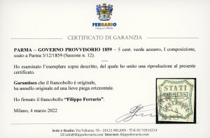 1859 - 5 cent. verde azzurro, I ... 