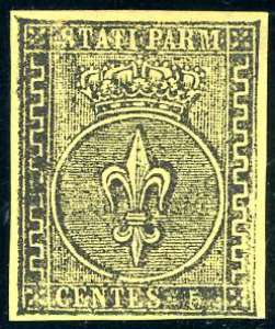 1852- 5 cent. giallo arancio (1), gomma ... 