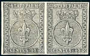 1852 - 10 cent. bianco (2), coppia ... 