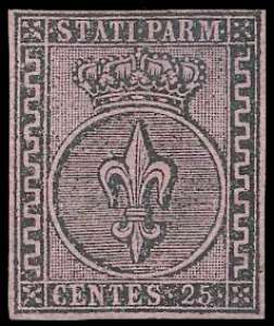 1852 - 25 cent. violetto (4), nuovo, gomma ... 