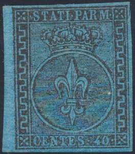 1852 - 40 cent. azzurro (5), margine di ... 