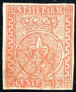 1853 - 15 cent. vermiglio (7), perfetto, ... 