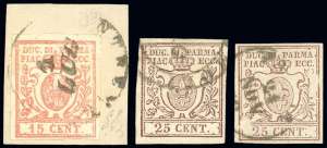 1857/59 - 15 cent. vermiglio, 25 cent. bruno ... 