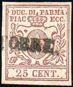 1857 - 25 cent. bruno lilla (10), perfetto, ... 