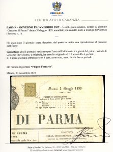 1859 - 5 cent. giallo arancio (1), ... 