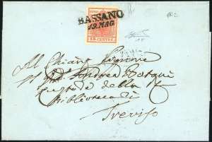 1851 - 15 cent. rosso vermiglio, II tipo, ... 
