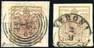 1851 - 30 cent., I tipo, carta a coste ... 