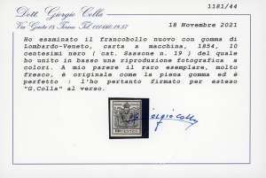 1857 - 10 cent. nero, carta a ... 