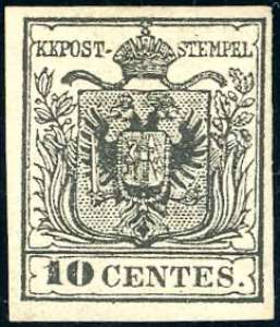 1857 - 10 cent. nero, carta a macchina (19), ... 