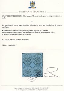 1852 - 7 baj azzurro (8), blocco ... 