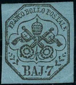 1852 - 7 baj azzurro (8), nuovo, gomma ... 