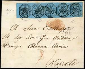 1852 - 7 baj azzurro (8), striscia ... 