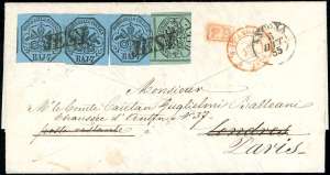 1855 - 7 baj azzurro, tre esemplari, 1 baj ... 