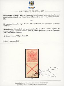 1854 - 15 cent. rosso vermiglio ... 