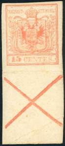 1854 - 15 cent. rosso vermiglio chiaro, ... 