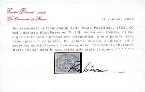 1852 - 50 baj azzurro (10), gomma ... 