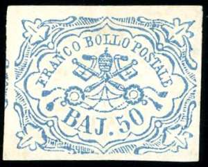 1852 - 50 baj azzurro (10), gomma originale ... 